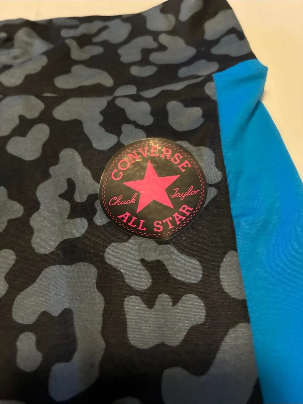 Converse Girls' Black & Gray Leopard Leggings with Pink and Blue Side Stripes